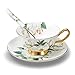Panbado 3 Piece Bone China Cup and Saucer Set with Spoon, Vintage Porcelain Coffee Cup Set, 200 ml/6.8 oz, Camellia