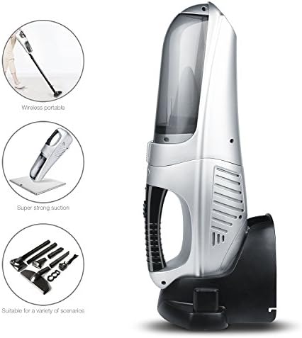 HANMEIUS Handheld Vacuum,Cordless  Car Pet Hair Dust Buster Cleaner 12V Rechargeable with 4.0KPA Cyclonic Suction -Silver