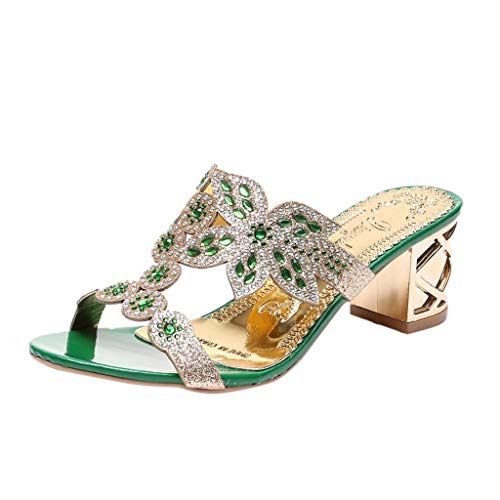 Tantisy ♣↭♣ Highwater Heeled Sandals Bohemia Crystal Roma Slipper Fashion Outdoor Slippers Flip Flops Oxfords for Womens Green - Thumbnail 7