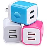 Charger Cubes, Ououdee 3-Pack Travel Adapter USB 2.1A Dual Port USB Plug Wall Charger Box Compatible iPhone 8/X/7 Plus/6s Plus, iPad, Tablet, Samsung Galaxy S9/S8 Plus/S7/S6 Edge, HTC, Sony, LG