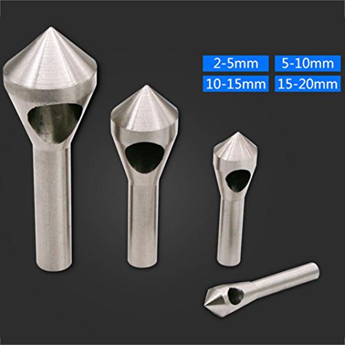 Tsmile 4 Pcs/Set Deburring Countersink Drill Bit Taper Hole Steel Aluminum Countersunk (Silver) - Thumbnail 5