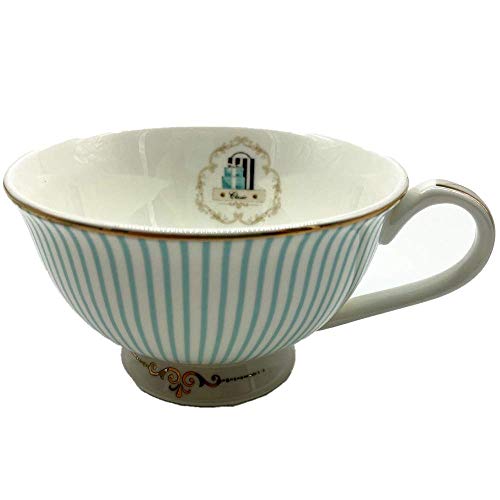 Krysclove Vintage Blue Bone China Teacup Spoon and Saucer Set, Delicate Royal Bone China Coffee Mug Print Cup Ceramic Tea Cups (Stripe)