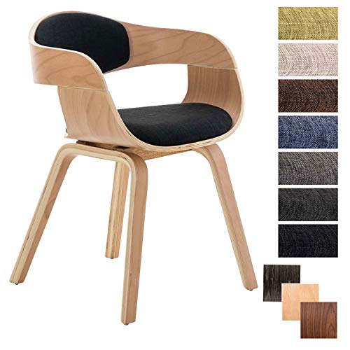 CLP-Sedia-Visitatore-Kingston-in-Tessuto-Sedia-rtro-Imbottita-con-Braccioli-e-4-Gambe-Sedia-Pranzo-in-Legno-Sedia-Conferenza-Sedia-Attesa-Design-con-Schienale-Grigio-Scuro-Natura