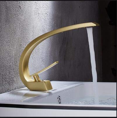 AFUDER Basin Taps Modern Bathroom Mixer Tap Black/Gold Wash Basin Faucet Single Handle Hot and Cold Waterfall Faucet