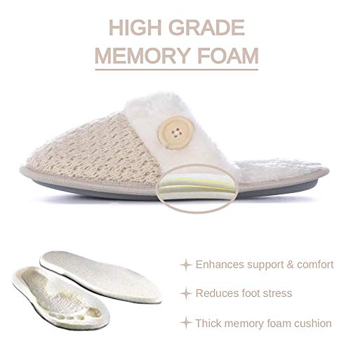 Women\'s Cozy Memory Foam Slippers Plush Fleece Lined House Shoes Indoor, Outdoor Anti-Skid Rubber Sole Slippers Women\'s House Shoe (Beige, Medium 7-8)