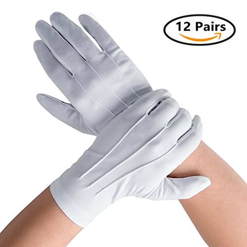 DH White Cotton Gloves, Formal Tuxedo Honor Guard Parade Gloves -12 Pairs Pack