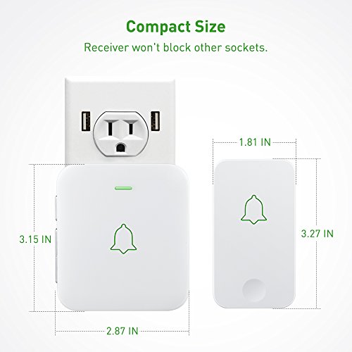 AVANTEK Self-Powered Wireless Doorbell, 1 Battery-Free Button and 1 Plug-in Receiver, IPX7 Waterpoof and Dustproof Door Bell Chime with 52 Melodies, 5 Volume Levels and CD Quality Sound