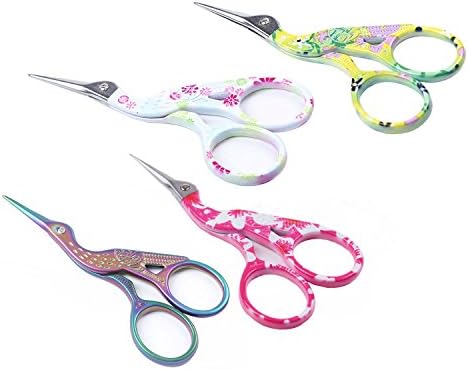 BIHRTC 4 Pairs 3.6" Stainless Steel Sharp Tip Stork Scissors Crane Design Sewing Scissors DIY Tools Dressmaker Shears Scissors for Embroidery, Craft, Needle Work, Art Work & Everyday Use (Colourful 4)
