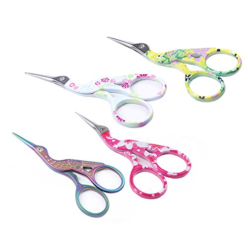 BIHRTC 4 Pairs 3.6" Stainless Steel Sharp Tip Stork Scissors Crane Design Sewing Scissors DIY Tools Dressmaker Shears Scissors for Embroidery, Craft, Needle Work, Art Work & Everyday Use (Colourful 4)