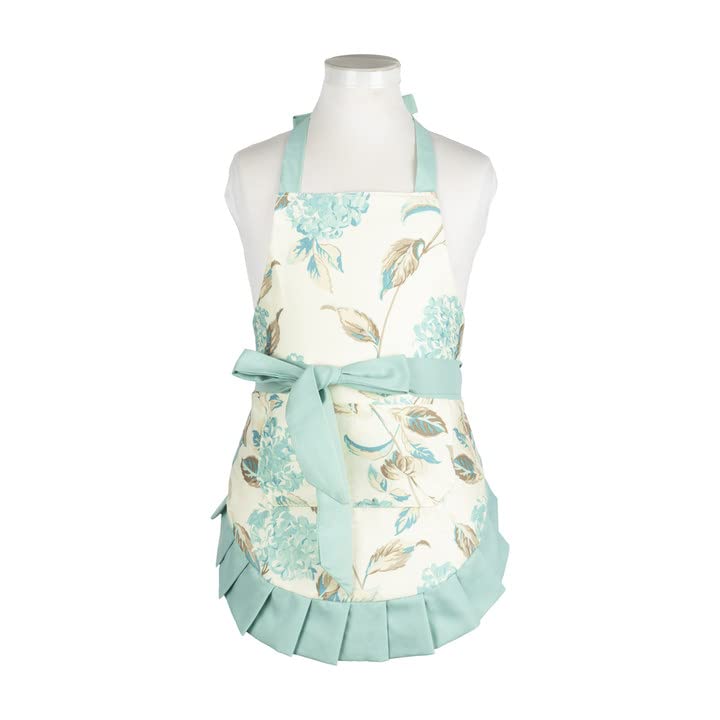 NEOVIVA Childrens Aprons for Baking, Adjustable Cotton Chef Kids Aprons for Teenage Girl's Boys, Aprons with Pockets for Cooking Kitchen Painting Gardening School BBQ Wear, Floral Hydrangea Clear Aqua — image 1