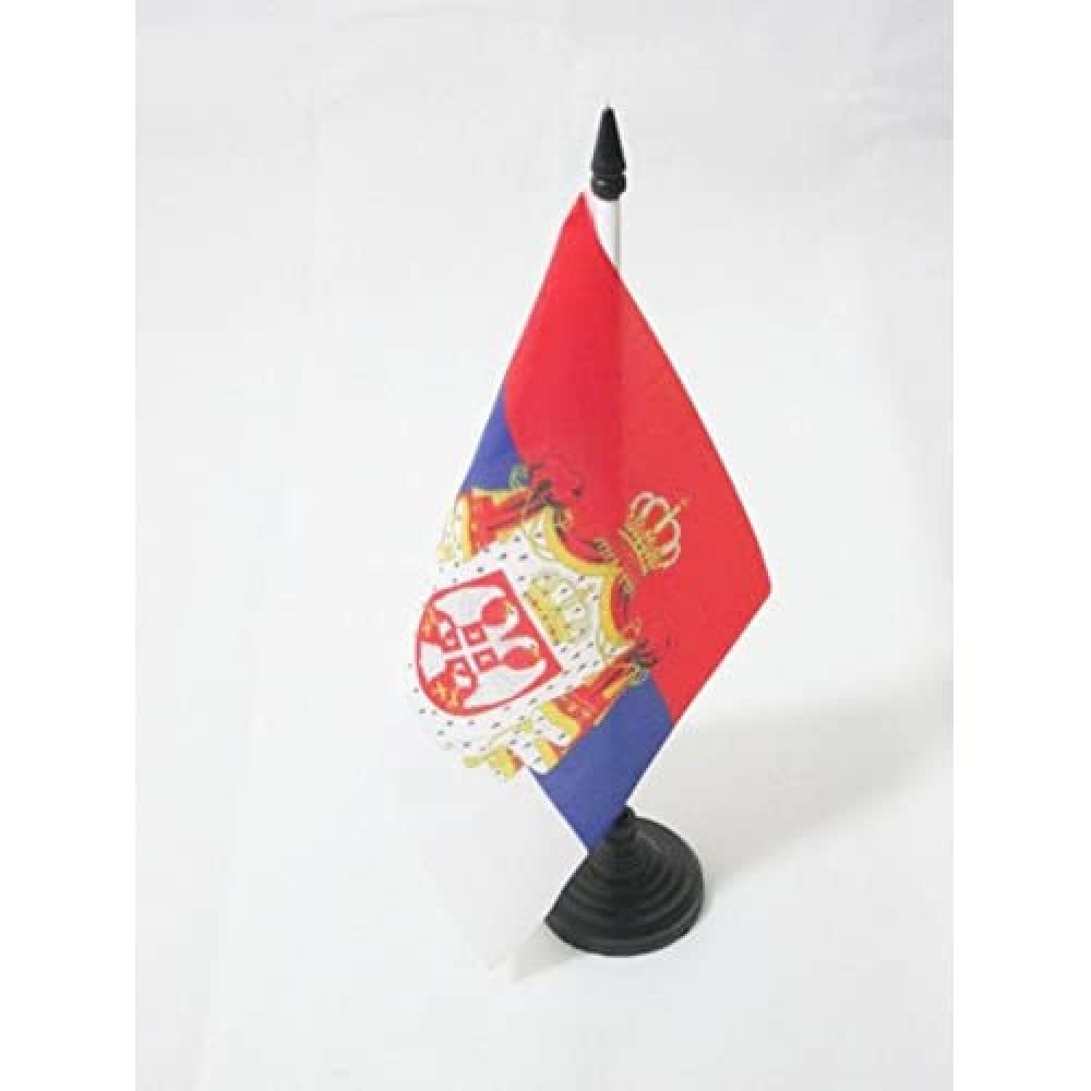 AZ FLAG Kingdom of Serbia 1882-1918 Table Flag 5'' x 8'' - royal Serbian Office Decoration 100% Polyester 21 x 14 cm - Mini Desk Flag with Pole and Black Plastic Base