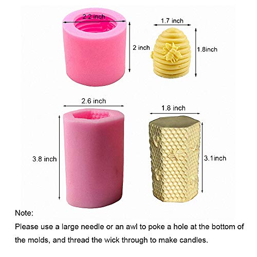 Fewo 2 Pack 3D Bee Candle Molds Beehive Silicone Mold for