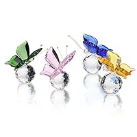 H&D Crystal Flying Butterfly with Crystal Ball Base Figurine Collection Cut Glass Ornament Statue Animal Collectible Pack of 4