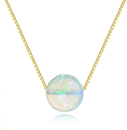 Simulated Opal Pendant Lucky Charms Necklace Gold Plated Sterling Silver Chain Necklace for Women Green