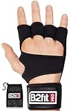 B2FIT PRO Workout Gloves with Wrist Support - Ventilated Weight Lifting Gloves with Genuine Leather Palm for Better Grip - Gym Glove for Men and Women - Training Fitness Crossfit Gloves (Black, S)