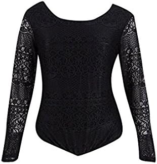 Eyeshadow Trendy Plus Size Lace Bodysuit, 2X, Black
