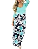 SUNNOE Women's Floral Printed 3/4 Sleeve Sleeveless Scoop Neck High Waist Party Maxi Long Beach Dress