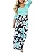 SUNNOE Women's Floral Printed 3/4 Sleeve Scoop Neck High Waist Party Maxi Long Dress Vacation Dress Floor Length