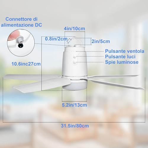 Outdoor Ceiling Fan, Gazebo Fan with Light 3000-6500K | Portable Ceiling Fan with Plug and Remote Control, Hook, Ideal for Gazebos, Pop Up Curtains, Patio