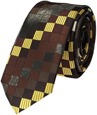 Glennbrook Mens Skinny Tie Unique Iridescent Checkered Series Fashion Necktie - Yellow