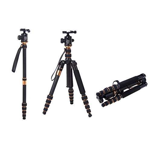 Andoer 63inch/ 160cm Carbon Fiber Tripod Monopod 5-Section Foldable Portable for Video DSLR Camera with 360 Degree Panoramic Ball Head for DSLR Camera Video Camcorder