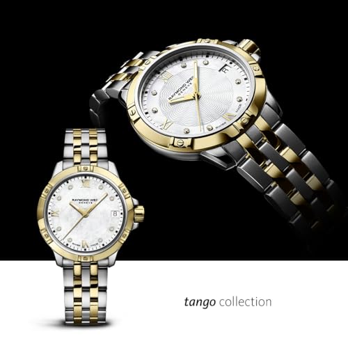 Raymond Weil Tango Ladies Quartz 8 Diamond White Dial Gold PVD Two-Tone Bracelet Watch, 30mm (Model: 5960-STP-00995)
