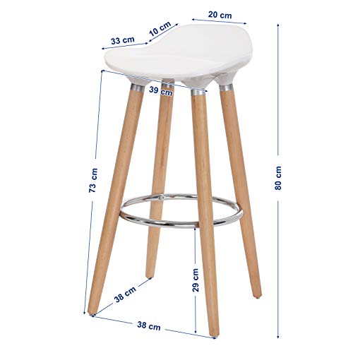 SONGMICS 2er-Set Barhocker Sitzhöhe 73 cm Tresenhocker Beine aus Buche Sitzschale aus Kunststoff Weiß LJB20W – Bild 5