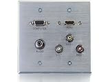 C2G / Cables To Go 39704 HDMI, VGA, 3.5MM Audio, Composite Video and RCA Stereo Audio Pass Through Double Gang Wall Plate,  Aluminum
