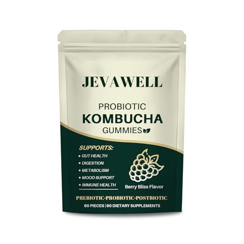JEVAWELL Kombucha Gummies, Supports Digestive Health & Gut Balance, Daily Wellness Formula, 60 Gummies