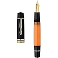 erofa Majohn P139 Fine Nib Resin Fountain Pen, Brass Piston System Large Capacity Writing Pen with Box, Black Yellow