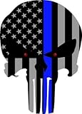 Subdued US Flag Punisher Skull Reflective Decal with Thin Blue Line (4"x2.25")
