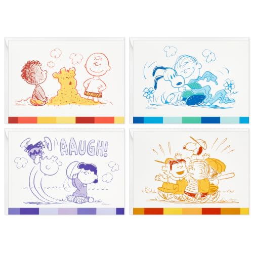 Hallmark Peanuts 75th Anniversary Note Card Assortment (24 Cards with Envelopes) Charlie Brown, Snoopy, Lucy and More