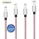 iPhone Cable SGIN, 4Pack 3FT 6FT 6FT 10FT Nylon Braided Cord Lightning Cable Certified to USB Charging Charger for iPhone 7,7 Plus,6S,6s Plus,6,6plus,SE,5S,5,iPad,iPod Nano 7 - Pink