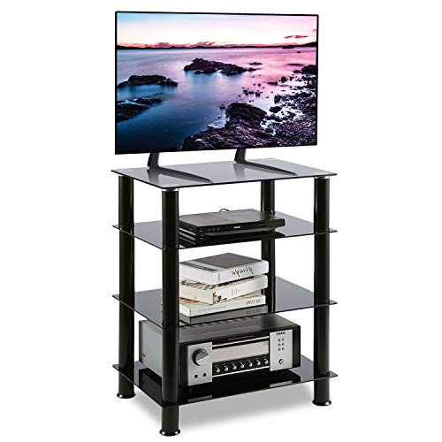 5Rcom 4 Tier TV Rack Black Glass Component Media Stand Audio Video Tower Shelves, Storage for Xbox,Routers,Cable Boxes, Games Consoles, Hi-fis - Thumbnail 7
