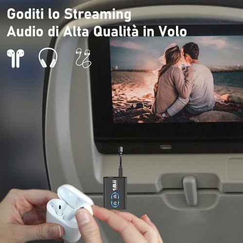 ML300 Trasmettitore Ricevitore Bluetooth 5.3 per TV, Adattatore con Jack Aux 3.5mm, aptX Bassa Latenza & AD & HD Audio con Batteria da 12 Ore per Impianto Stereo, 2 Cuffie, Auto