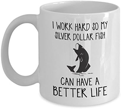 Silver Dollar Fish Mug - I Work Hard So Can Have A Better Life - Funny Novelty Ceramic Coffee & Tea Cup Cool Gifts For Men Or Women With Gift Box