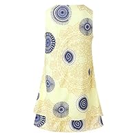 GLVSZ Fashion Color with Large Size Print Loose Sleeveless Vest Long Dress Yellow 3XL