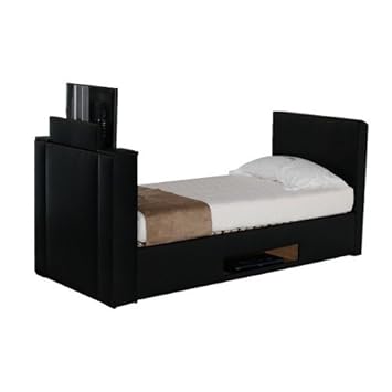 Tv Bed Single Blue Faux Leather 90cm X 190 With 24 Led Tv