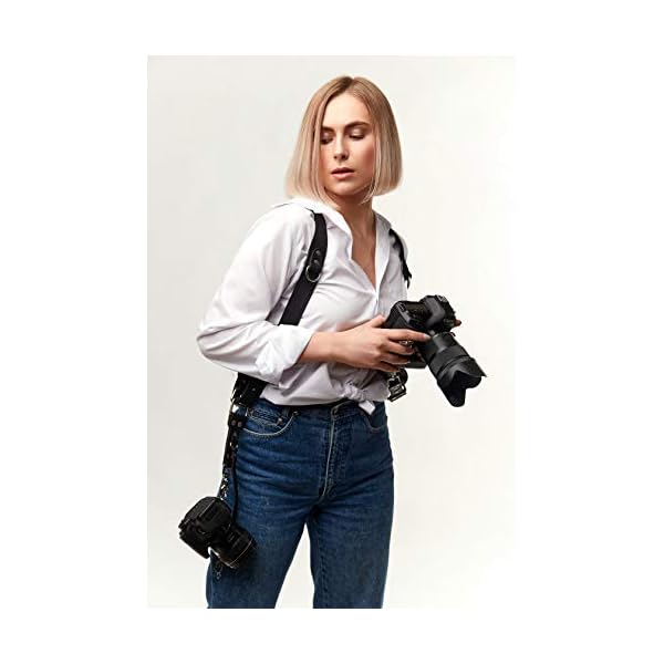 C Coiro Kameragurt für 2 Kameras mit doppeltem Tragegurt aus Leder und verstellbarem Schultergurt - Ledergurt für DSLR/SLR - Camera Dual Shoulder Strap, Standard/Schwarz – Bild 7