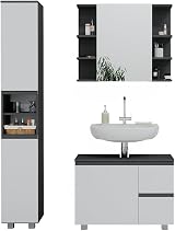 Vicco J-Shape Bathroom Furniture Set, Anthracite, 3 Parts with Tall Cabinet view 7