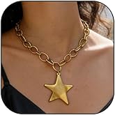 GLMOCM Chunky Gold Necklace for Women Men Gold Star Necklace Big Star Pendant Necklaces for Women Men Punk Vintage Jewelry