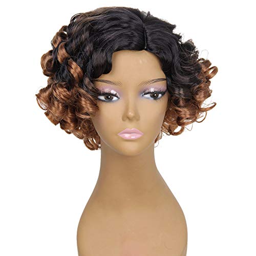 Onefa Health & Beauty Hair Wig Women Fashion Lady Gradient Short Curls Hair Cosplay Party Wig (Brown)