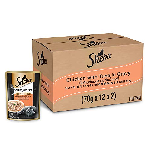 Sheba Rich Premium Adult (+1 Year) Fine Wet Cat Food, Chicken with Tuna in Gravy – 70 g (Pack of 24) Sheba Rich Premium Adult (+1 Year) Fine Wet Cat Food, Chicken with Tuna in Gravy – 70 g (Pack of 24)
