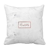 Modern hustle typography rose gold white marble pillow case 16x16