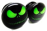 The Nightmare Before Christmas Ear Plugs - Acrylic Screw-On - New - 8 Sizes - Green Jack Skellinton - Pair (00 Gauge (10mm))