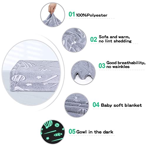 Throw Blanket Glow in The Dark Galaxy Stars Bed Blankets Lightweight Flannel Fleece Blanket for Boys Girls Luminous Blanket for Bed Couch Crib Stroller Ideal Gift Choice for Kids 50 x 60 Inches - Grey