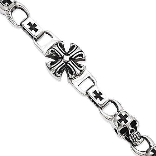 IceCarats Stainless Steel Skulls Cross Religious 9 Inch Bracelet Men Gothic