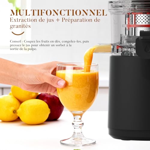 Aculya Life Slow Juicer, Large Opening of 130 mm, 1.9 L Capacity, 250 W, Forward/Reverse, High Yield, Easy to Clean with Brush, Matte Black