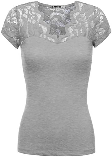 THENEWNEW Womens Short Sleeve V-Neck T-Shirt With Lace Detail HEATHER GRAY 3X-LARGE