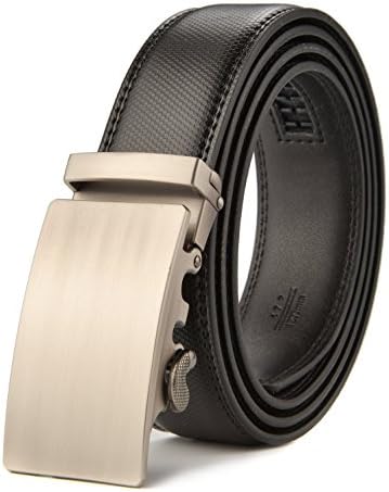 HW Zone Men's Soft Leather Belt Sliding Buckle Ratchet Belt with Automatic Buckle
